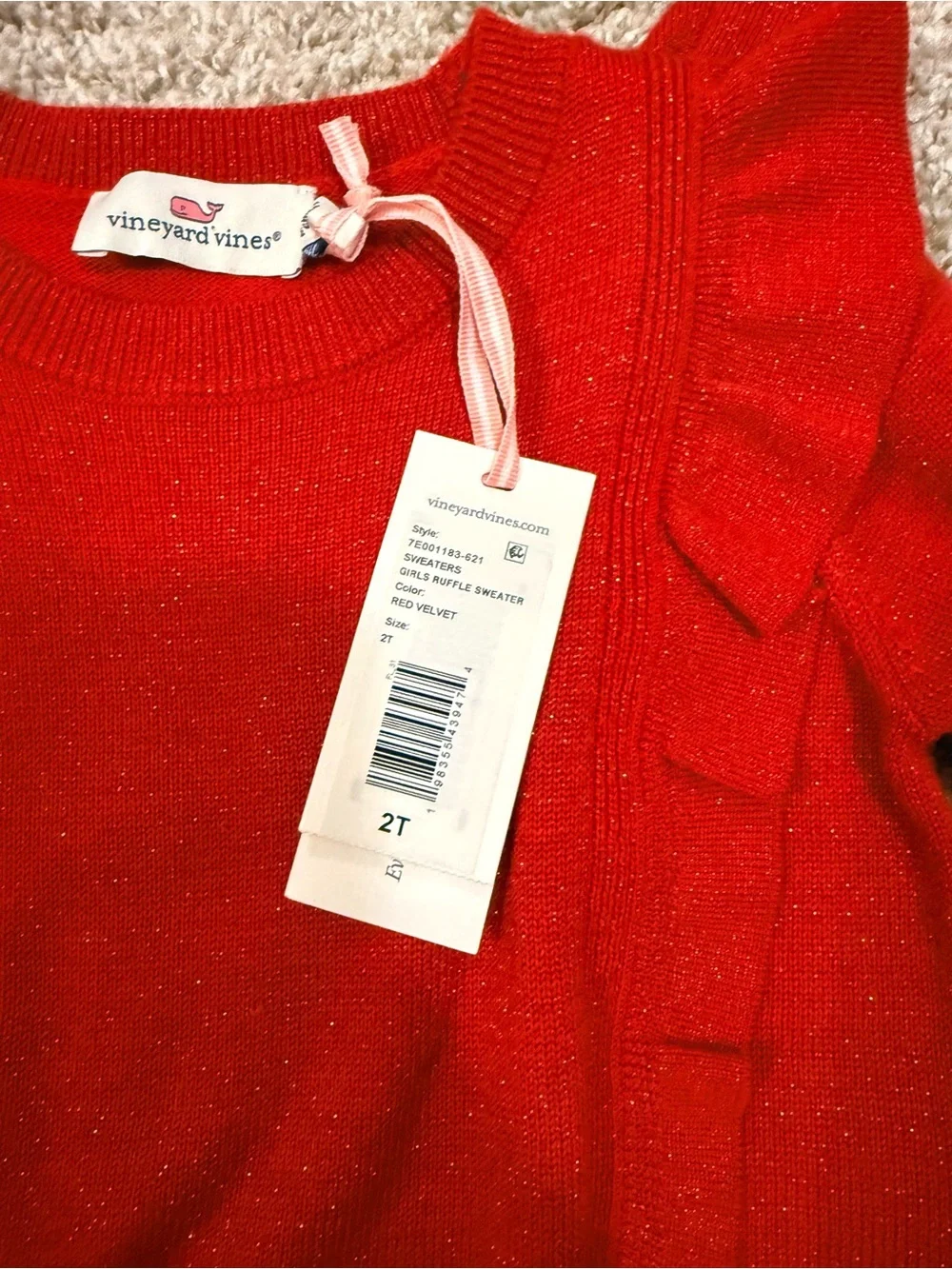 Vineyard Vines Bright Red Ruffle-Trim Knit Sweater - Kids